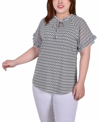 Ny Collection Plus Size Short Ruffled Sleeve Crepe Knit Top With Chiffon Sleeves In Justin Print