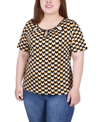 Ny Collection Plus Size Short Sleeve With Ring Details Top In Golden-tone Black Cube