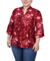 Ny Collection Plus Size Pleat Front Y-neck Top In Wine Geobreeze