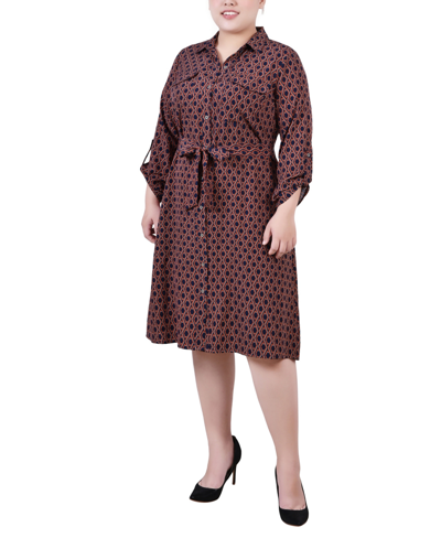 Ny Collection Plus Size Printed Shirt Dress In Navy Autumn Glaze Thill