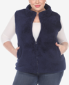 White Mark Plus Size Women's Zip Up Sherpa Vest Jacket In Navy