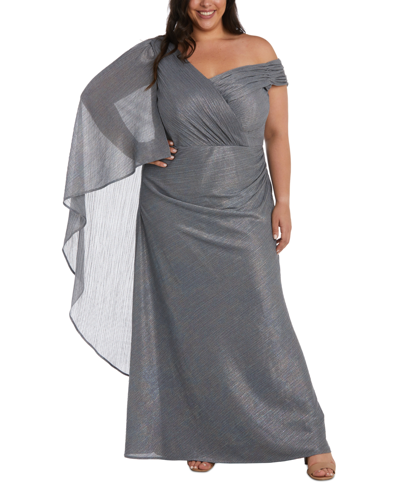 Nightway Plus Size On-off-shoulder Gown In Platnium
