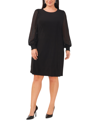 Msk Plus Size Round-neck Illusion-sleeve Shift Dress In Black