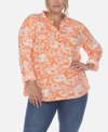 WHITE MARK PLUS SIZE PLEATED LONG SLEEVE FLORAL PRINT BLOUSE