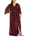 NIGHTWAY PLUS SIZE V-NECK FLARE-SLEEVE SEQUIN GOWN