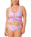 California Waves Salt Cove Plus Size Over The Shoulder Tie Dye Bikini Top Bikini Bottoms In Wave After Wave Multi