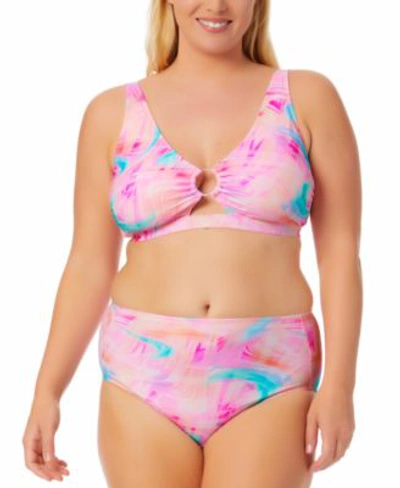CALIFORNIA WAVES SALT COVE PLUS SIZE OVER THE SHOULDER TIE DYE BIKINI TOP BIKINI BOTTOMS
