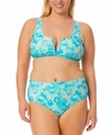 California Waves Salt Cove Plus Trendy Plus Size Tie Dyed V Wire Tie Back Bikini Toplette Bottoms Created For Macys In Sunkissed Sunrise Turquoise