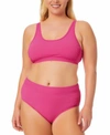 California Waves Plus Trendy Plus Size Ribbed Tie Back Bikini Toplette Bottoms Created For Macys Women's Swimsuit In Sweet Turquoise