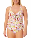 California Waves Salt Cove Plus Trendy Plus Size Floral Print Tankini Top Bottoms Created For Macys In Floral Flutter White Multi