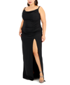EMERALD SUNDAE TRENDY PLUS SIZE COWLNECK SIDE-RUCHED MAXI DRESS, CREATED FOR MACY'S