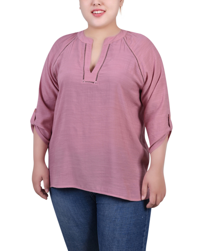 NY COLLECTION PLUS SIZE RAGLAN SLEEVE SPLIT NECK BLOUSE