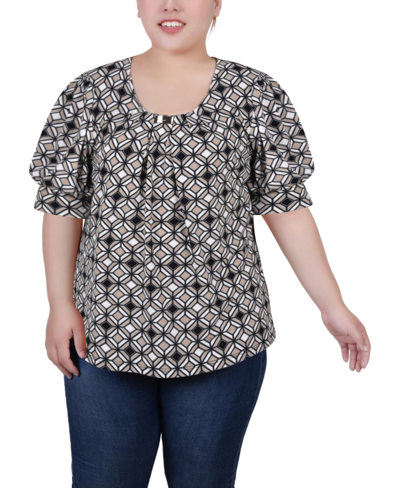 Ny Collection Plus Size Short Sleeve Balloon Sleeve Top In Doeskin New Iconic