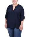Ny Collection Women's Raglan Sleeve Split Neck Blouse Top In Navy