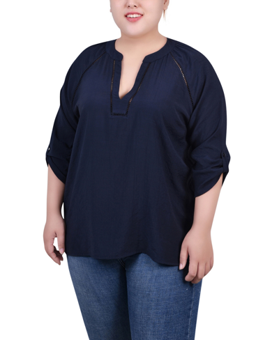 Ny Collection Women's Raglan Sleeve Split Neck Blouse Top In Black