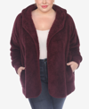 WHITE MARK PLUS SIZE PLUSH HOODED CARDIGAN JACKET WITH POCKETS