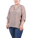 Ny Collection Plus Size Raglan Sleeve Split Neck Blouse In Oxford Tan