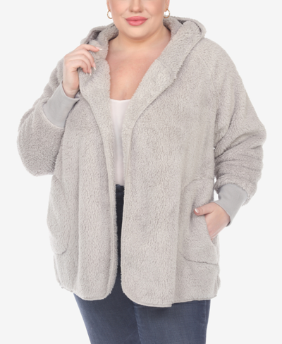 White Mark Plus Size Plush Hooded Cardigan Jacket With Pockets In Gray