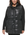 Levi's Trendy Plus Size Faux-leather Puffer Vest In Black