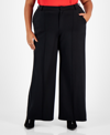 Bar Iii Trendy Plus Size High-rise Wide-leg Ponte-knit Pants, Created For Macy's In Deep Black
