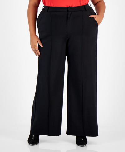 Bar Iii Trendy Plus Size High-rise Wide-leg Ponte-knit Pants, Created For Macy's In Bright White
