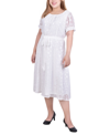 Ny Collection Plus Size Short Sleeve Belted Swiss Dot Dress In Ivory Multi Circle
