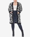 White Mark Plus Size Leopard Print Open Front Sherpa Sweater In Black/white