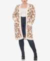 White Mark Plus Size Leopard Print Open Front Sherpa Sweater In Tan Leopard