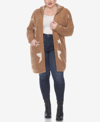 White Mark Plus Size Hooded Open Front Sherpa Sweater In Camel/white Stars