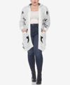 White Mark Plus Size Hooded Open Front Sherpa Sweater In White/black Stars