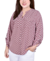 Ny Collection Women's 3/4 Roll Tab Sleeve Mandarin Collar Blouse In Rodedendrum/white New Iconic