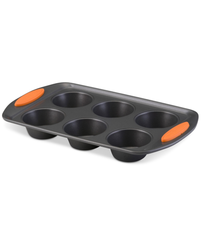 Rachael Ray Yum-o! Oven Lovin Cups Nonstick 6-cup Muffin Pan In Gray With Orange Handles