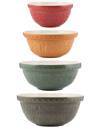 Mason Cash In The Forest New Mixing Bowls, Set Of 4 In Orange/green/stone Red