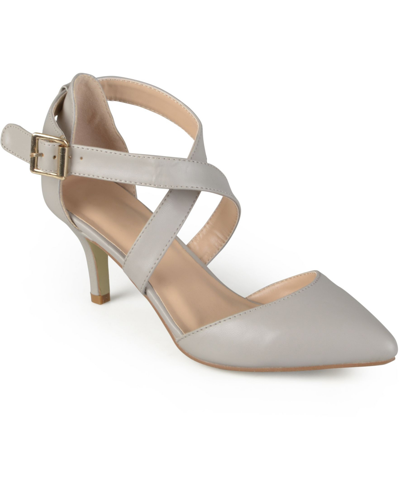 Journee Collection Women's Riva Crisscross Strap Pointed Toe Pumps In Gray