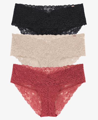 Dorina Women's Lana Brief Panty Set, 3 Piece In Red/beige/black