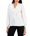 Kasper Women's Printed Tie-front Ruffled Blouse In Lily White