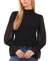 Cece Sheer Sleeve Mock Neck Mixed Media Top In Rich Black