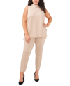 Vince Camuto Mock Neck Sleeveless Faux Suede Top In Latte