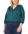 Vince Camuto Plus Size Jacquard Patterned Blouse In Rich Spruce