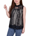Ny Collection Plus Size Sleeveless Mock Neck Lace Top In Black Nude