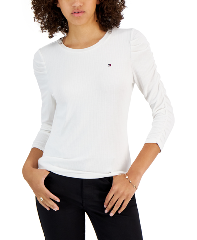 Tommy Hilfiger Women's Solid Scoop-neck Long-sleeve Top In Bright White