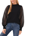 Cece Organza Sleeve Mock Neck Sweater In Rich Black
