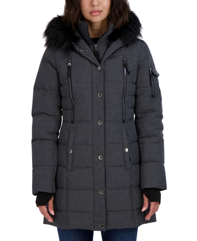 Nautica Women's Faux-fur-trim Hooded Puffer Coat In Charcoal | ModeSens