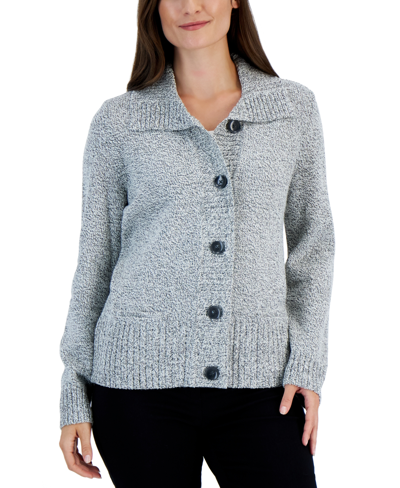 Karen Scott Women's Thick N Thin Cardigan, Created For Macy's In Bright Wht Marl