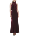 Eliza J Petite Halter-neck Blouson Sleeveless Velvet Gown In Wine