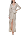 Eliza J Sequin Bow-waist Gown In Champagne