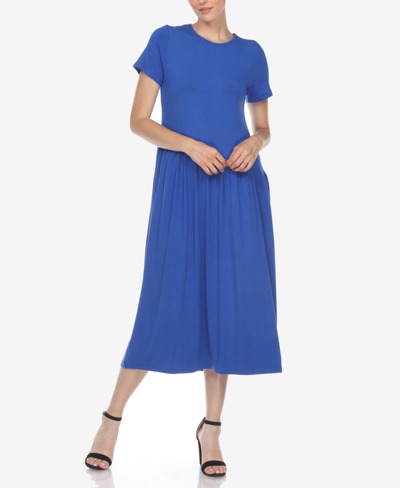 White Mark Women's Short Sleeve Asymmetrical Waist Maxi Dress In Blue