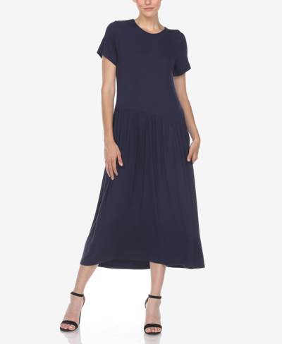 White Mark Women's Short Sleeve Asymmetrical Waist Maxi Dress In Navy