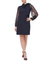 Vince Camuto Mesh Dot Sleeve Shift Dress In Navy