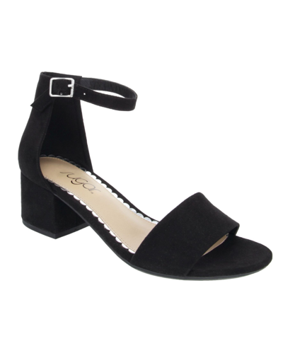 Sugar Noelle Low Womens Ankle Strap Manmade Heel Sandals In Black Micro